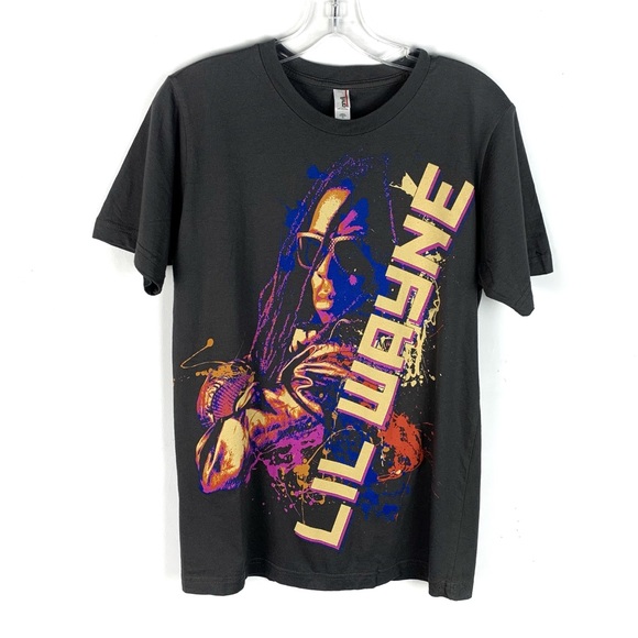 Anvil Other - Lil Wayne Gray Retro 2010 Short Sleeve Splash Print Concert Crewneck T-Shirt